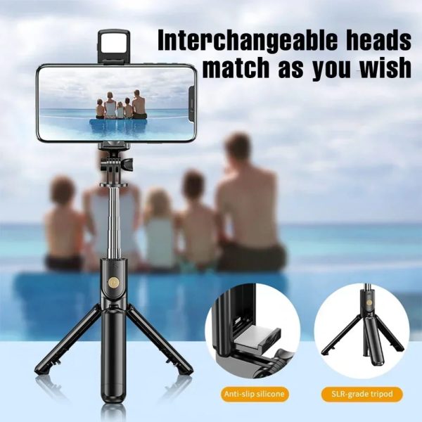 R1s Selfie Stick With Tripod | Bluetooth Foldable Selfie Rod With Remote Control For Phone Action Camera Iphone ﻿with Flash Light