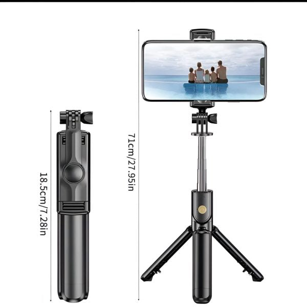 R1s Selfie Stick With Tripod | Bluetooth Foldable Selfie Rod With Remote Control For Phone Action Camera Iphone ﻿with Flash Light